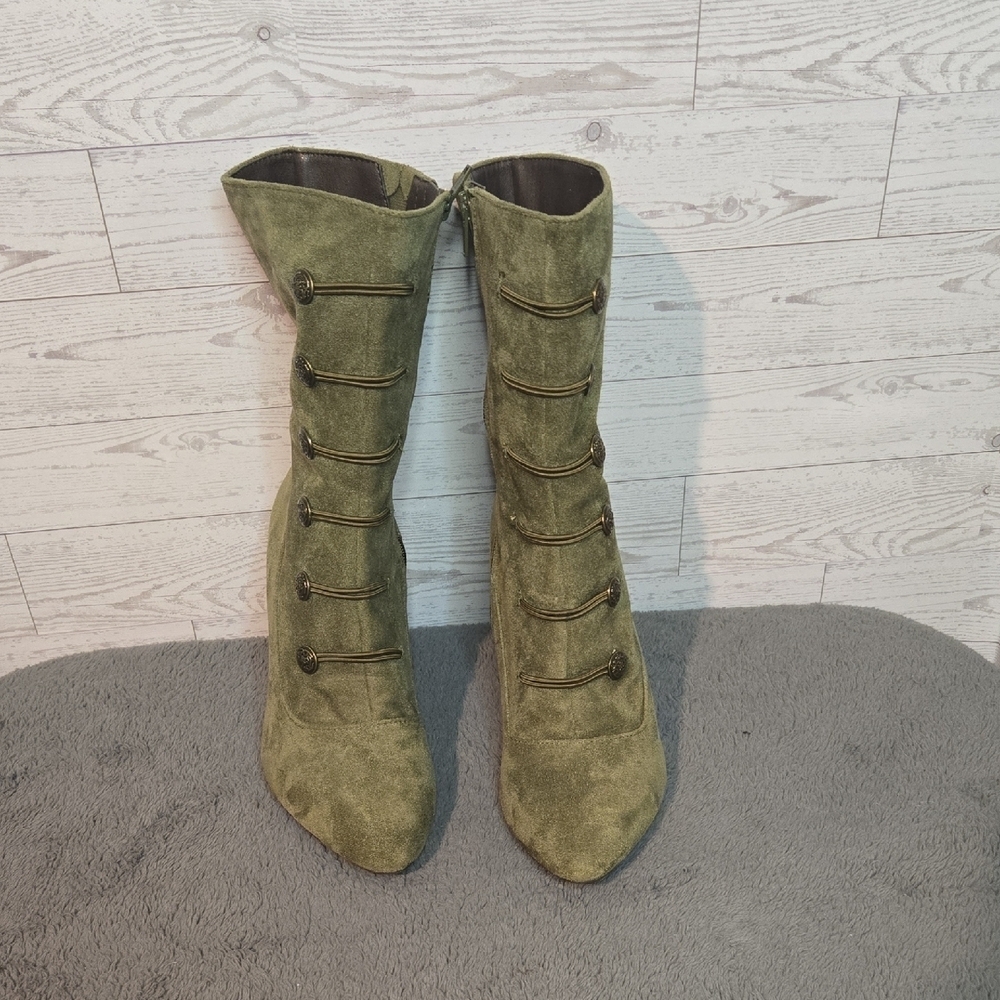 Rialto Chung Faux Suede Mid-Calf Booties-Olive Green Sz 9M